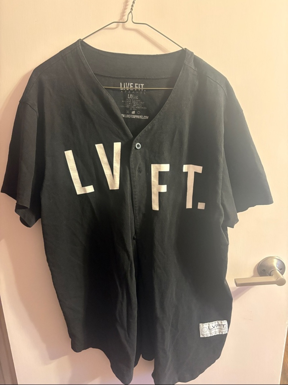 Live Fit Black LVFT. Men's Button Baseball Jersey